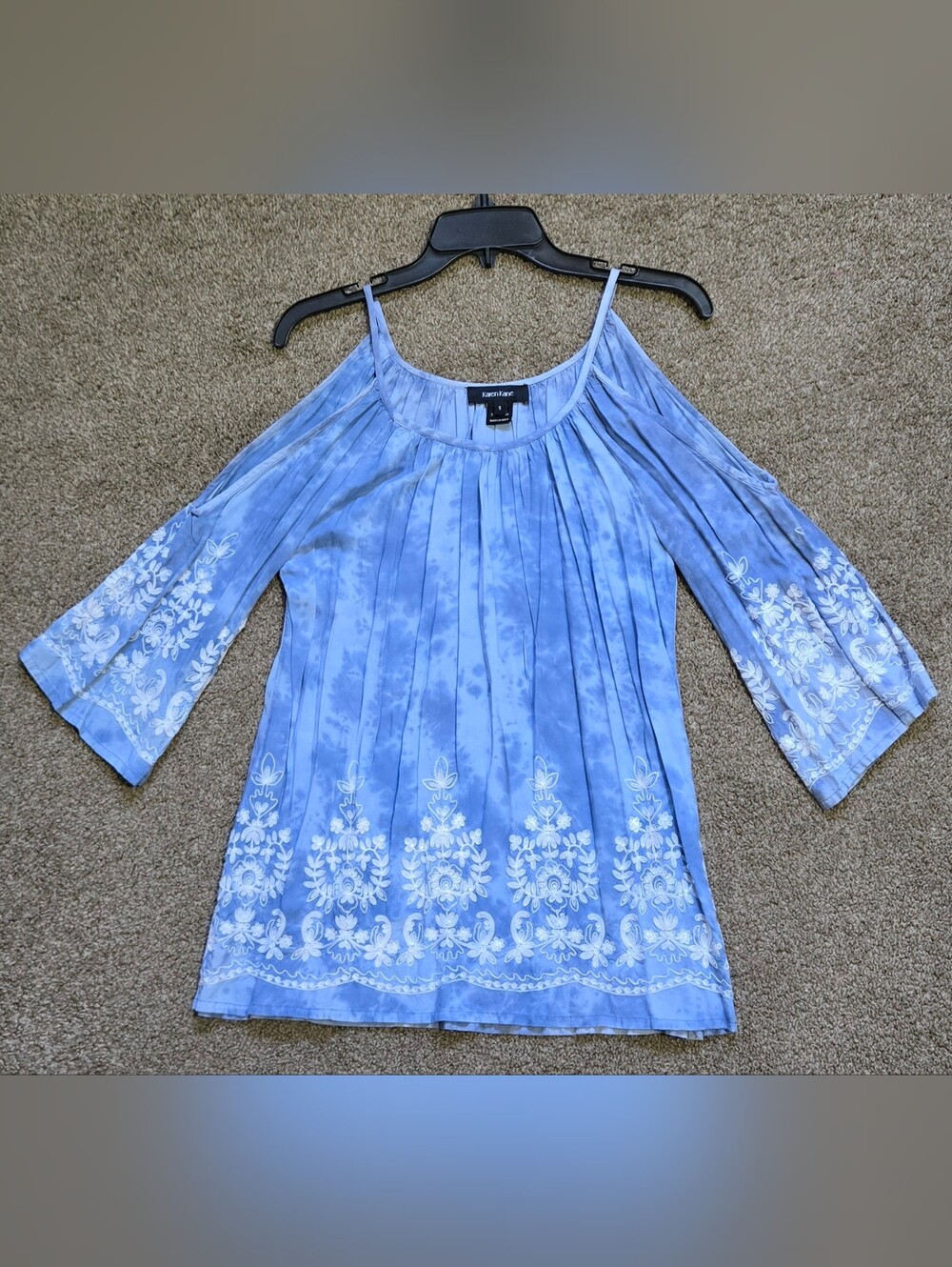 Karen Kane Light Blue Cold-Shoulder Embroidered Tunic